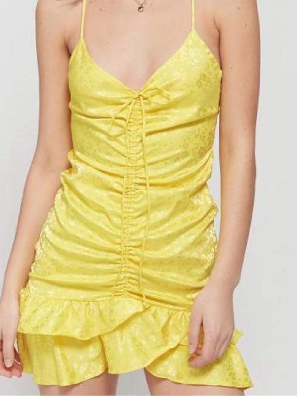 For love and lemons yellow Ruched Satin Slip Dress